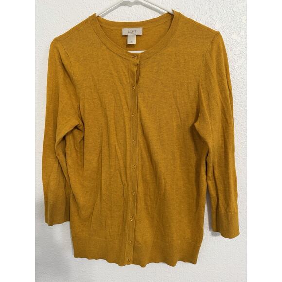 Loft Womens Size M Yellow Button Up Long Sleeve Sweater Cardigan - Picture 1 of 4
